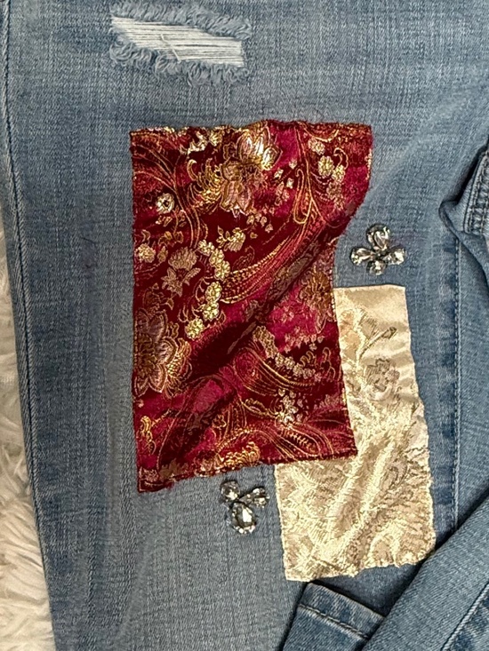 Chico's Patchwork and Jeweled Girlfriend Jeans - Picture 3 of 12